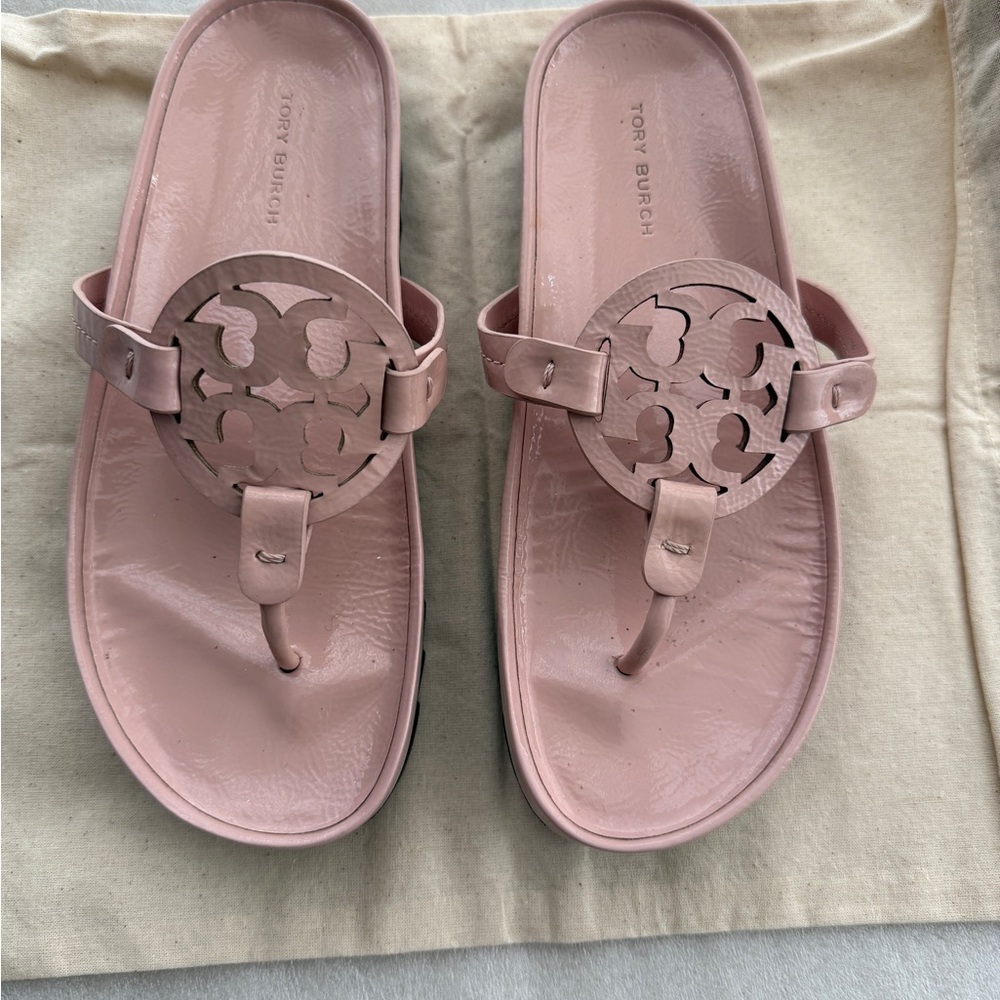Tory Burch Pink Miller Sandals with Iconic Logo